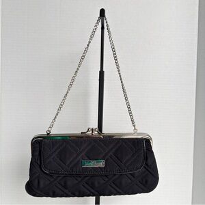 Vera Bradley Quilted Kisslock Clutch Wallet Black with Silver Chain Strap NWOT